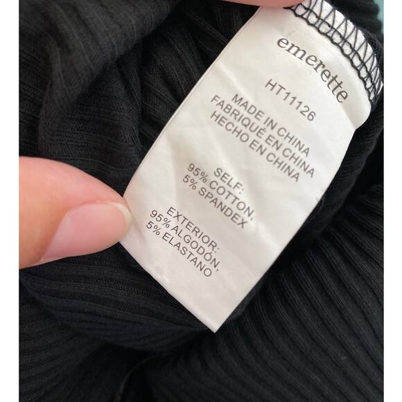 Emerette Womens Black Ribbed Spaghetti Strap Bodysuit NEW Size XL - Picture 6 of 10